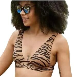 NWT Aerie Tiger Stripe V-Neck Bikini Top S – Textured Animal Print Swim